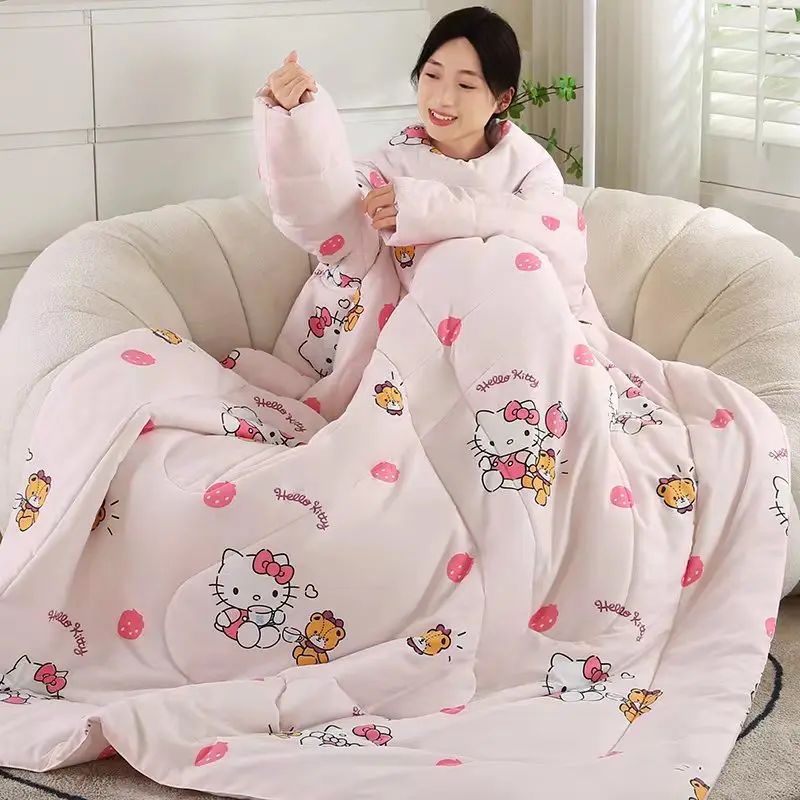 Sanrio Lazy Quilt Hello Kitty Kuromi Multifunctional Pillow Quilt with Sleeves Zipper Office Warm Cute Pillow Girl Birthday Gift