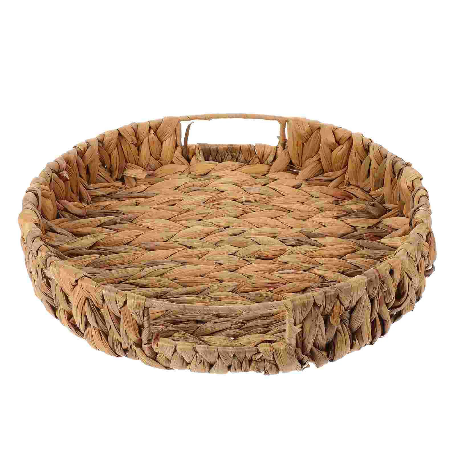 

Woven Baskets Straw Desktop Storage Household Handwoven Tools for Fruit Strawberry Natural Round Tray