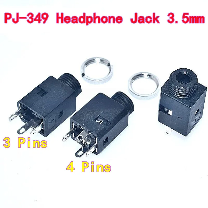 

10 шт. PJ-341 Разъем для наушников 3,5 мм, вертикальное сквозное отверстие с резьбой, 3/4/5 контактов; Разъем аудио-видео PJ-349