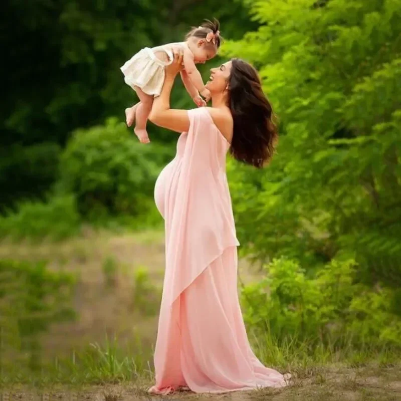 출산 사진 소품 임신 복장 사진 촬영 오프 어깨 임신 목도리 펄럭이는 드레스 여성용 맥시 가운