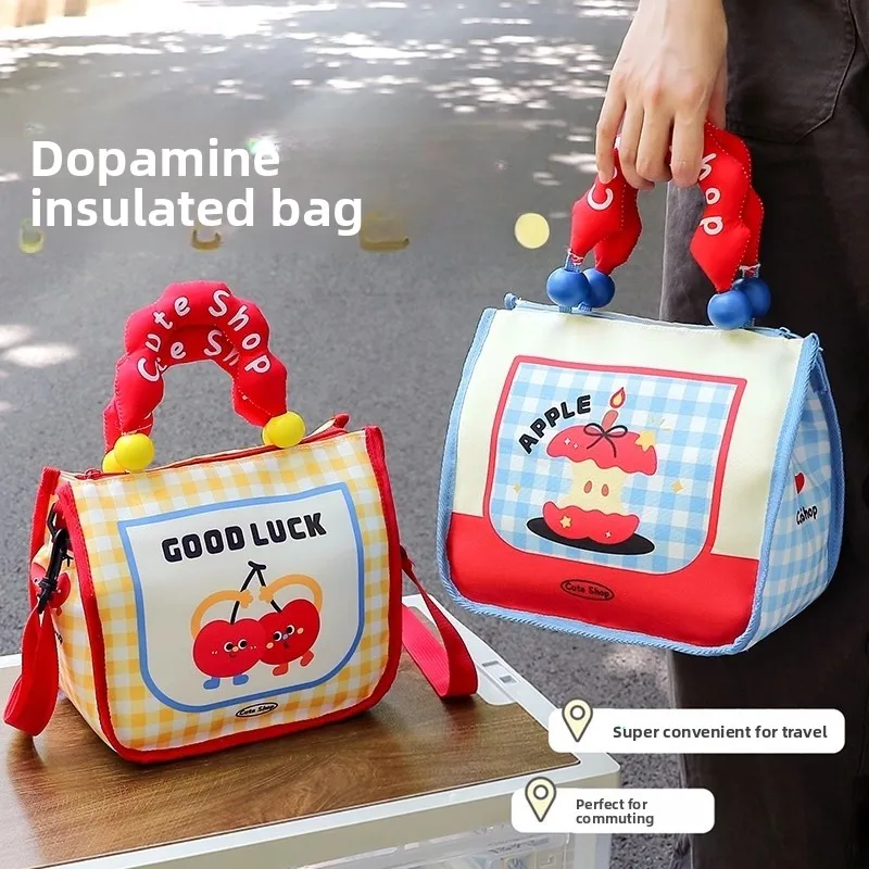 Dopamine Thickened Aluminum Foil Insulated Lunch Bag Cute Student Large Capacity Lunch Box Bag Cropped Shoulder Bag Handheld