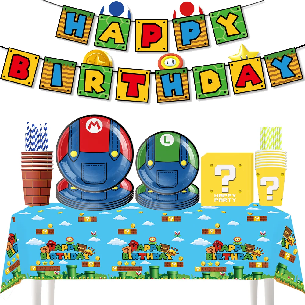 

Cartoon Game Super Bros Birthday Party Decoration Marios Balloons Disposable Tableware Baby Shower Kids Boys Party Supplies