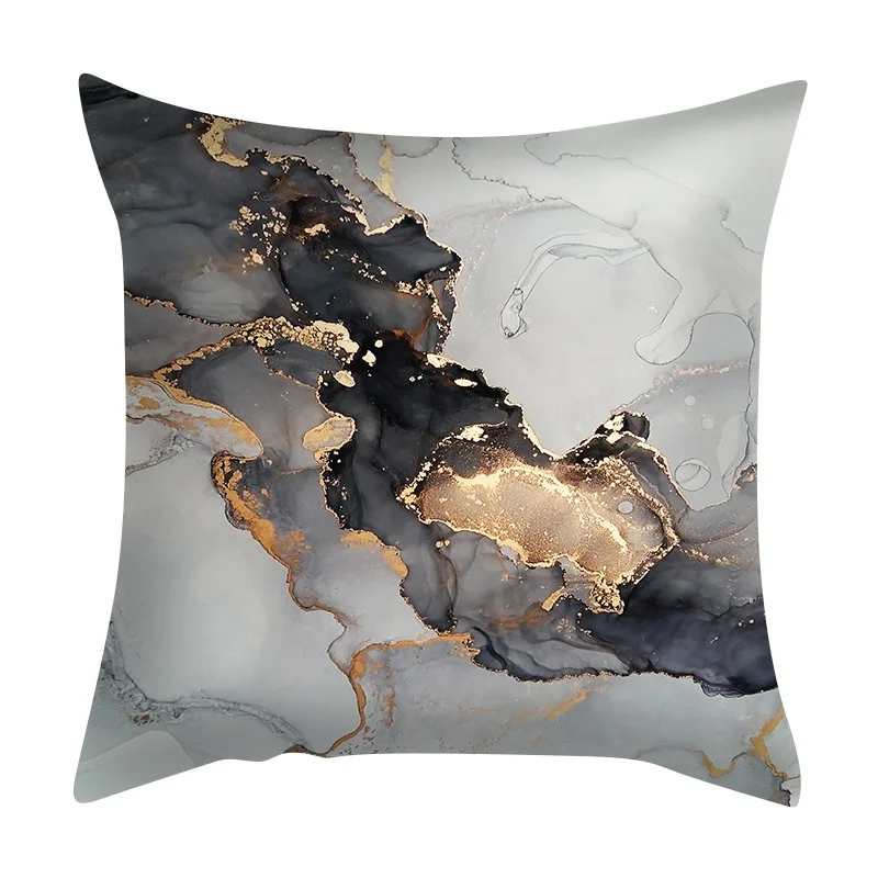 45*45cm Marbling Pillow Case Stamping Golden Pillow Cover Peach Skin Fabric Pillow Cover Sofa Cushion Case For Home