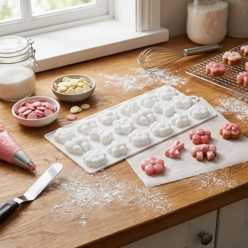 

18-Cavity Baking Cake Molds Flowers Bowknot Heat-Resistant Chocolate Mold Food-Grade Silicone Reusable Dessert Baking Tools