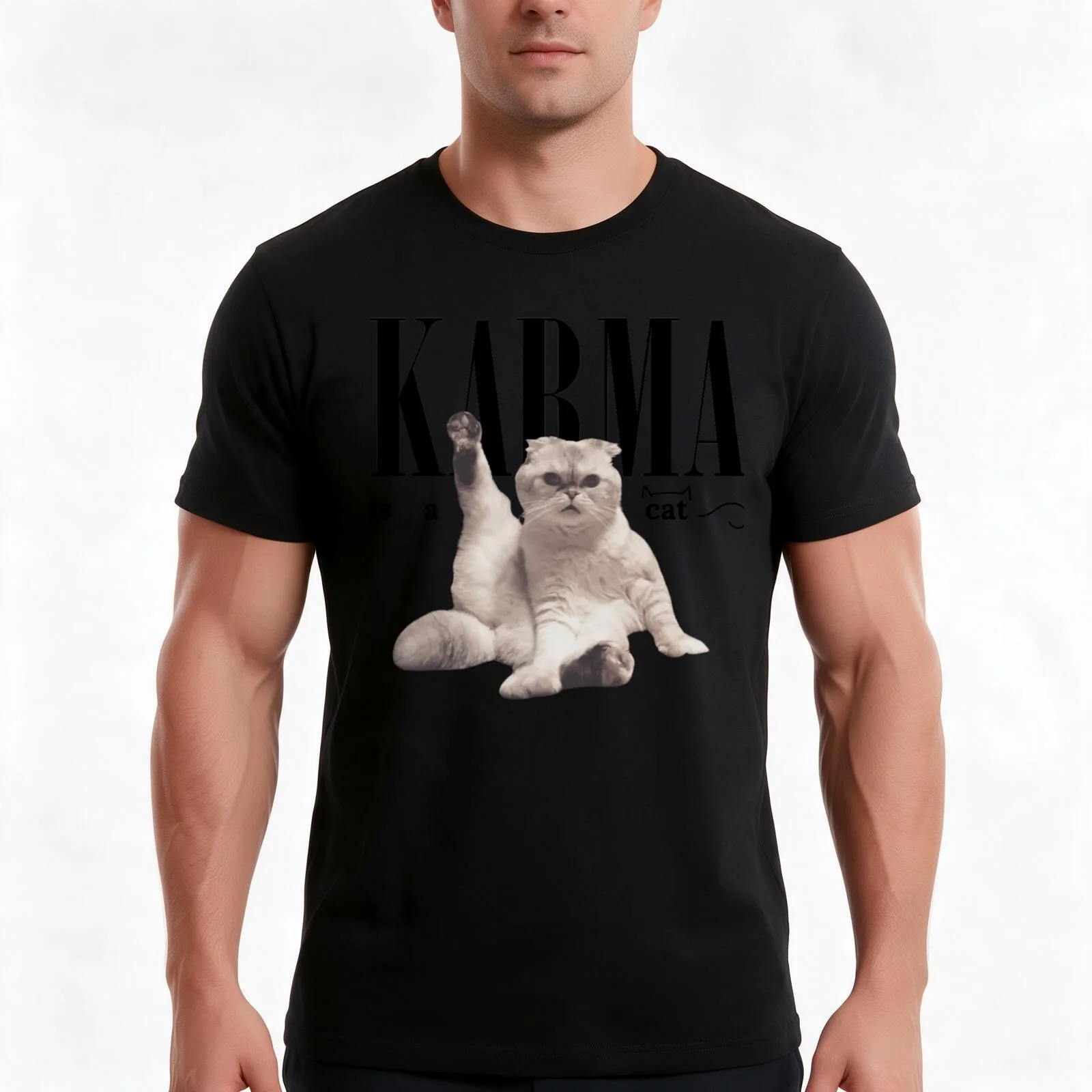 Karma is a cat Meredith T-Shirt Summer Casual Cotton Tee Oversized Streetwear Tops Vintage Graphic Print Unisex Men Women