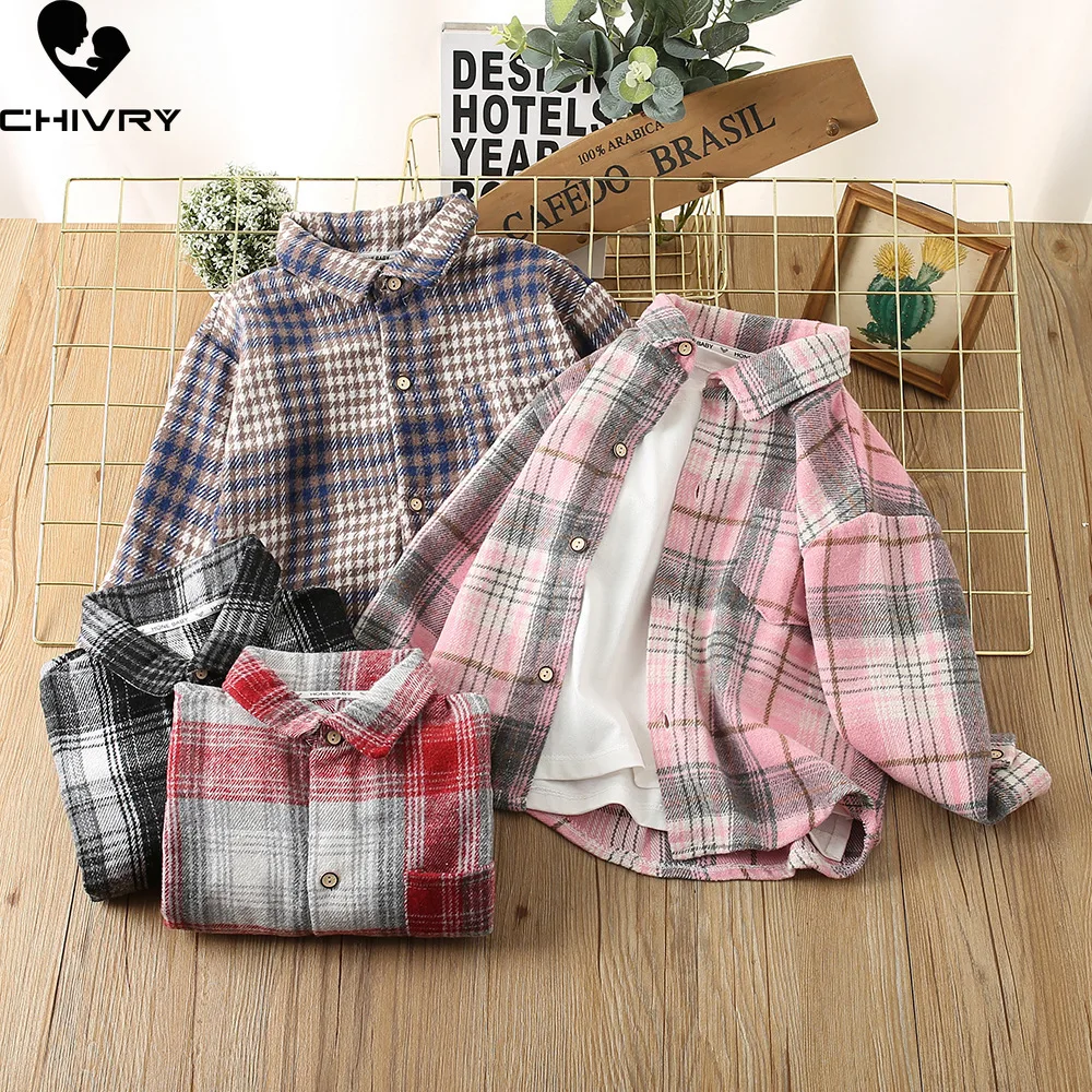 

Boys Classic Plaid Striped Shirts Coat New 2024 Spring Autumn Vintage Kids Long Sleeve Lapel Casual Cardigan Shirt Tops Clothing