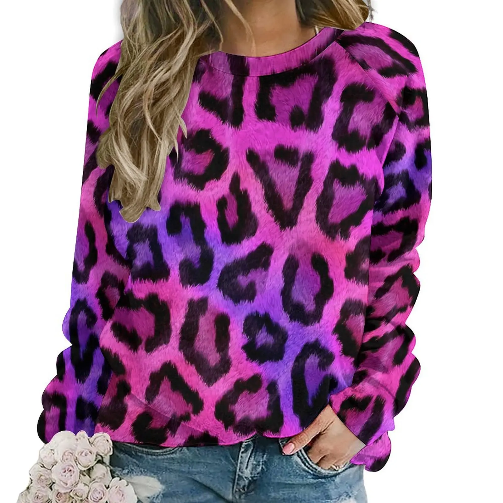 Two Tone Hoodies Female Cheetah Print Harajuku Casual Hoodie Long Sleeve Aesthetic Graphic Sweatshirts Big Size