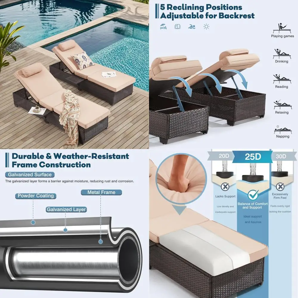 

Outdoor Patio Wicker Rocking Chairs Set with Tempered Glass Table and Cushioned Seats