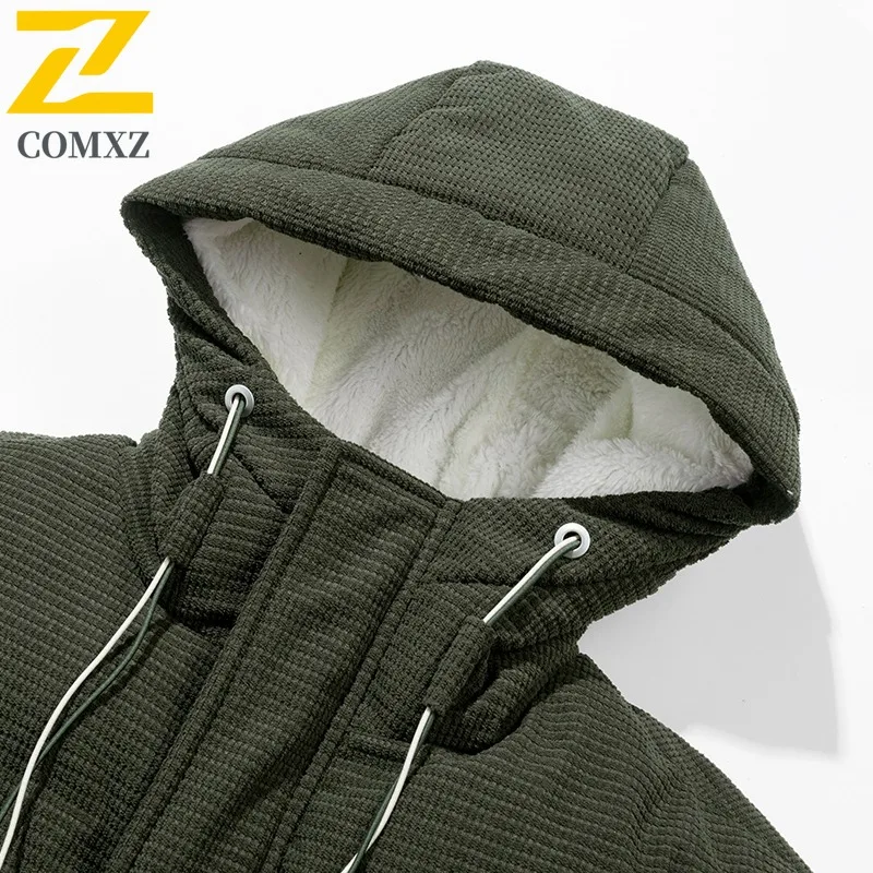 COMXZ 2025 Winter Fashion Hooded Cotton Jacket American Style Waterproof Windproof Warm Outdoor Sports Casual Coat Men Women