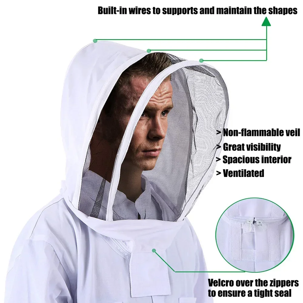 Beekeeping Protective Clothing Thickened Full Body Beekeeper Suit Veil Hood Hat Outfit Safty Anti-Bee Coat Protection Clothes