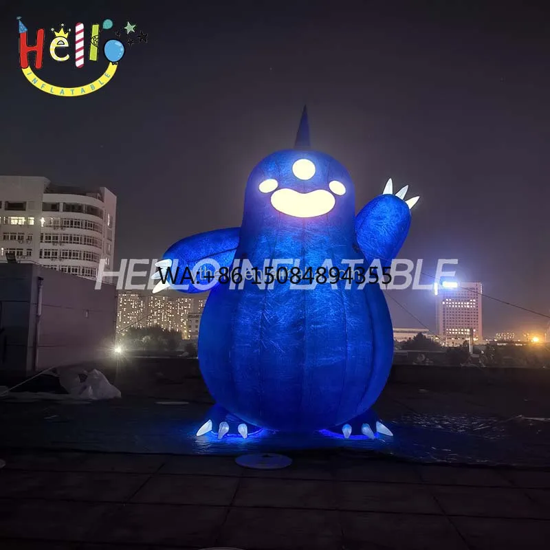 LED Glowing Inflatable Blue Monster Cartoon Character for Nighttime Event & Festival Decoration