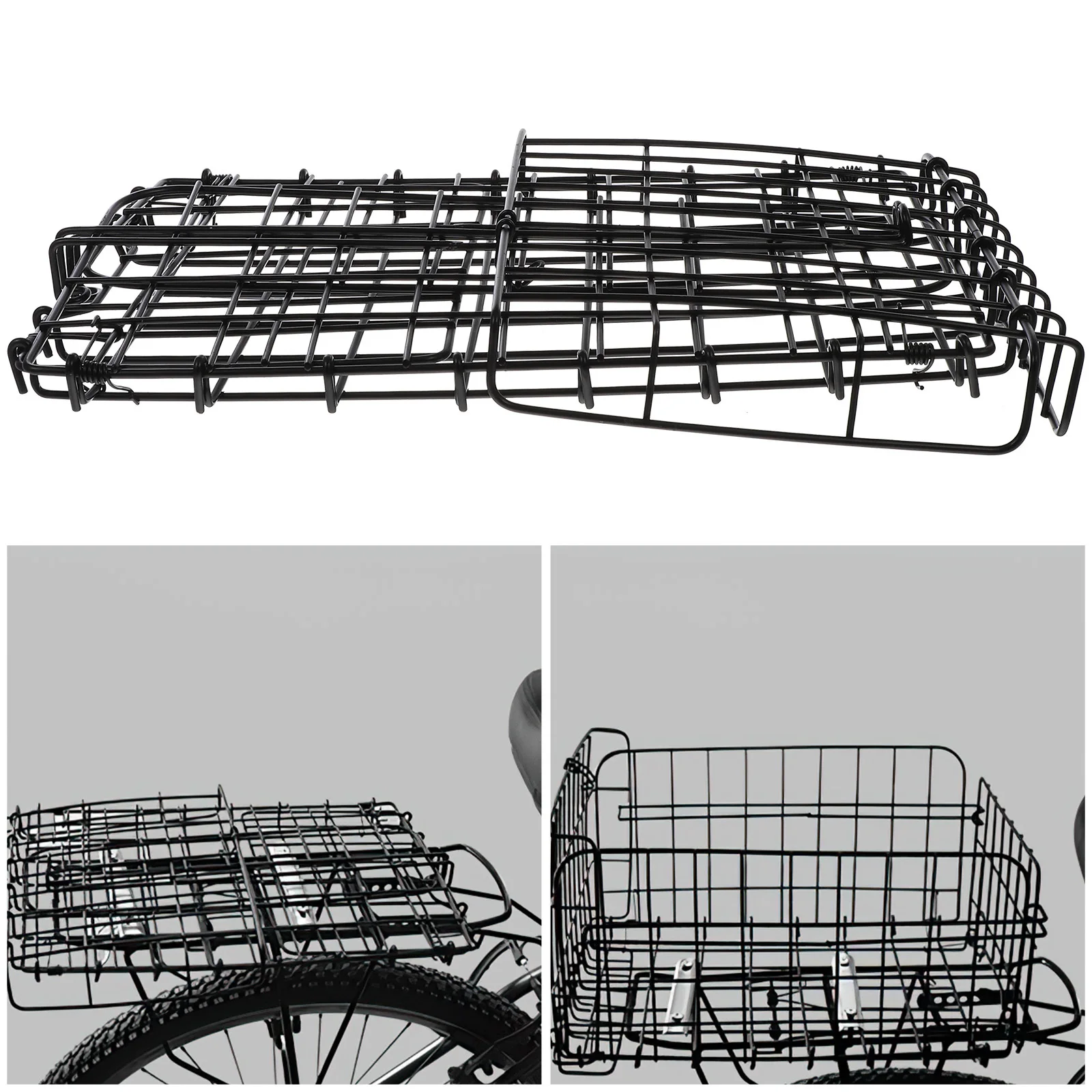 

Foldable Bike Basket Black Durable Steel Material Practical Multipurpose Rear Storage Container For Electric Bike Riding Outdoor