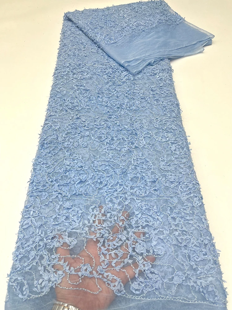 

Новая кружевная тюлевая ткань с вышивкой бисером и блестящими пайетками в виде листьев, материал для свадебных и детских платьев, цельное платье