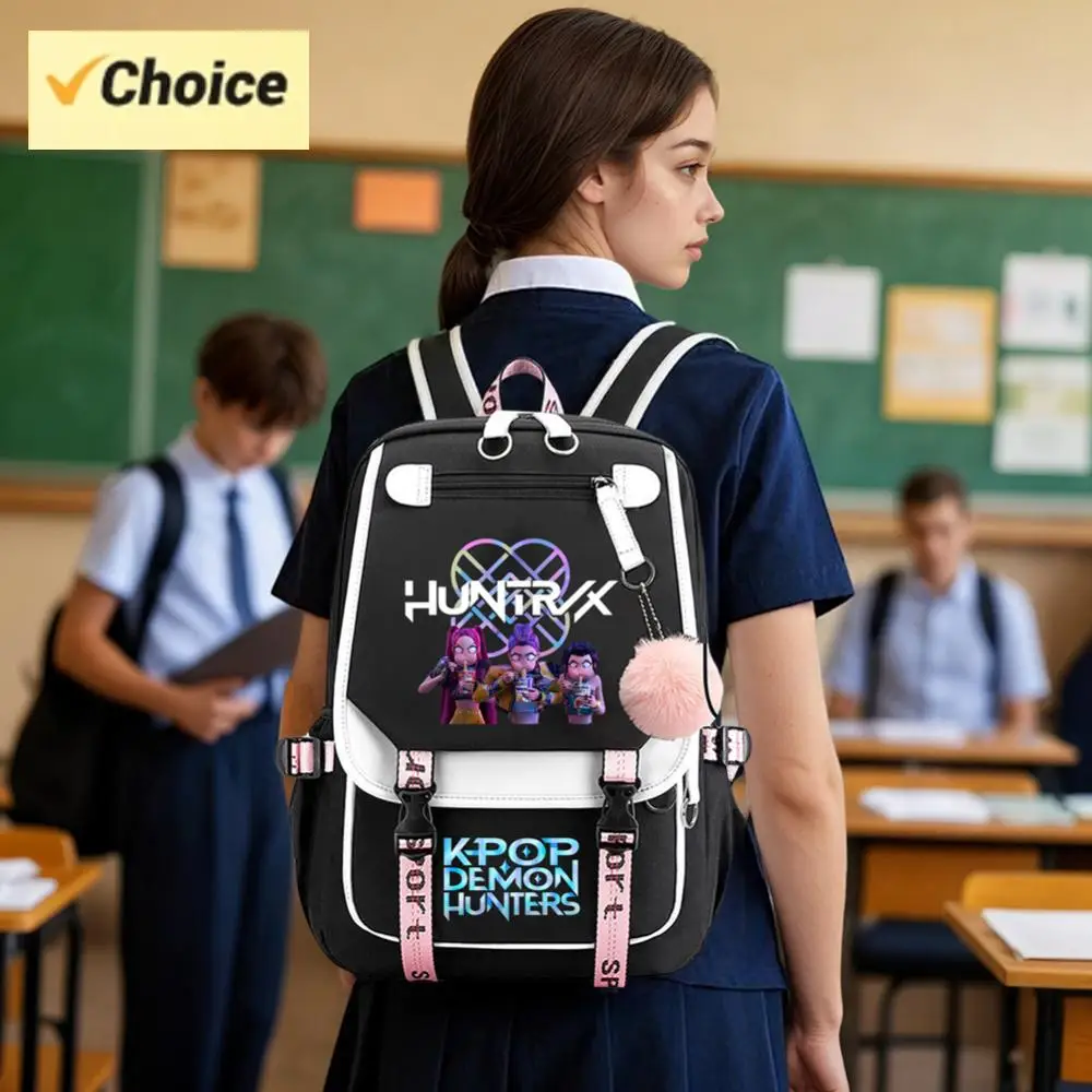 

Рюкзак KPop Demon Slayer с принтом, школьный рюкзак Rumi Mira Zoey с героями мультфильмов, до 20 л, большая вместительная школьная сумка для подростков