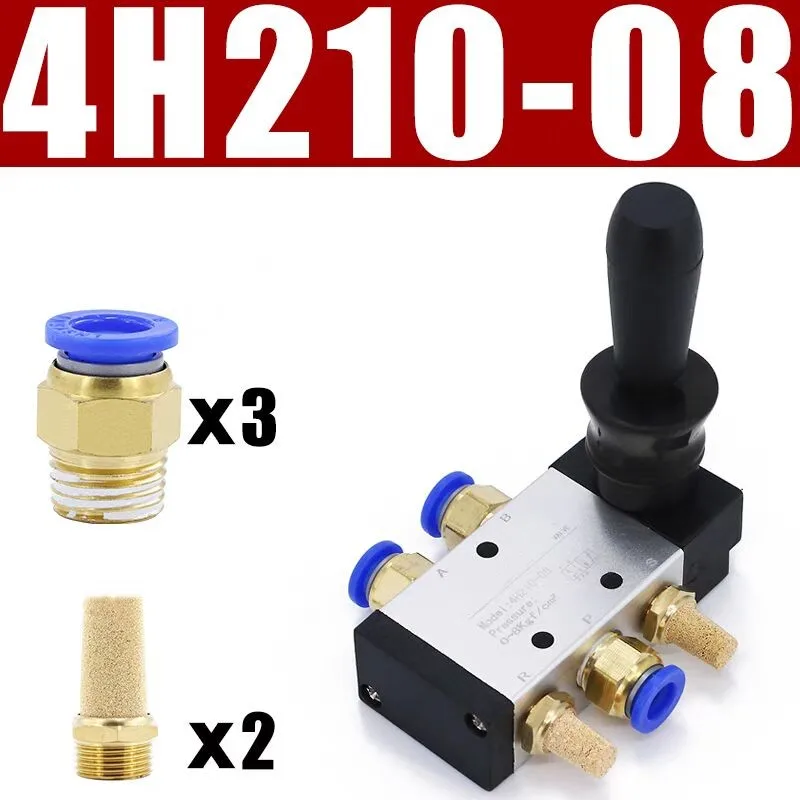 

4H210-08 4R210-08 5/2 Way Hand Lever Operated Control Pneumatic Manual Valve With Muffler Silencer and Quick Fitting Select