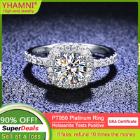 YHAMNI 100% PT950 Platinum Moissanite Rings 2CT Brilliant Diamond Engagement Rings For Women Promise Gift Jewelry