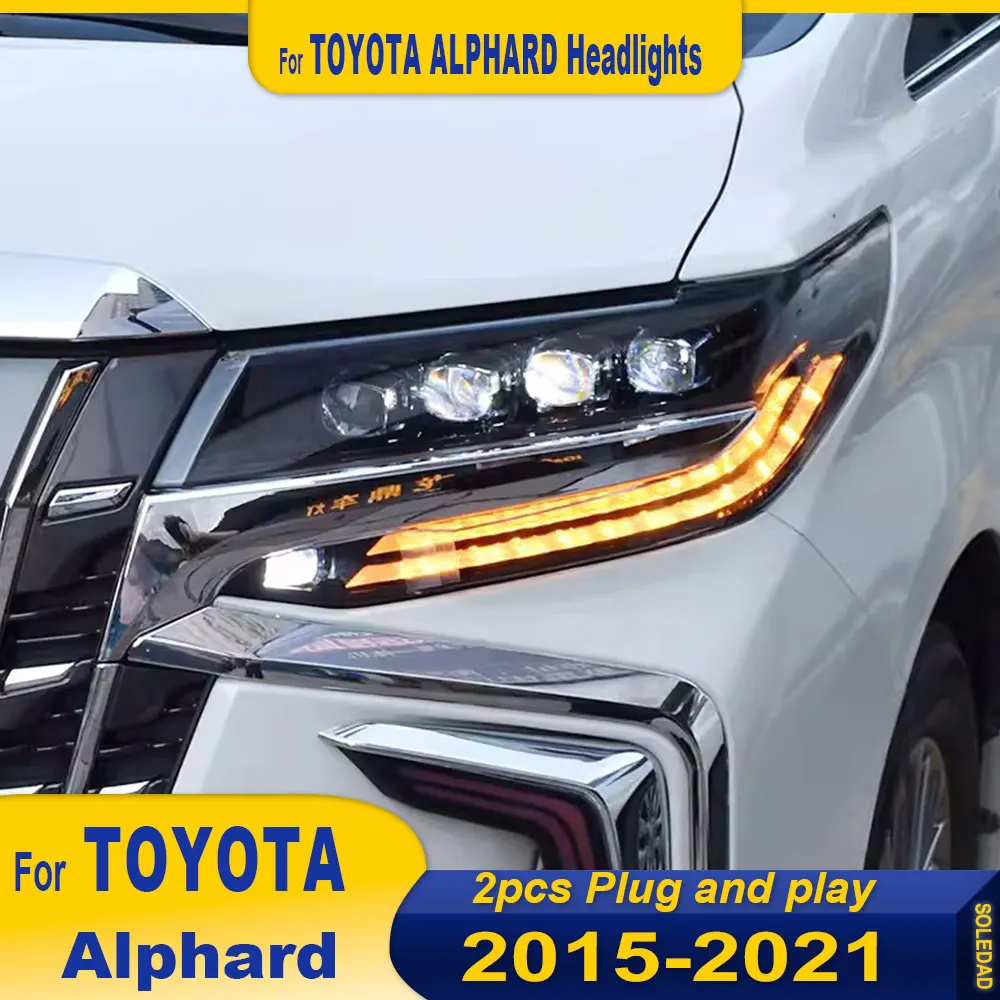 New Full LED Headlight For Toyota Alphard 4 LED 2015-2021  Upgrade Modified Fuel Head Lamp Turn Signals Daytime Running Lights