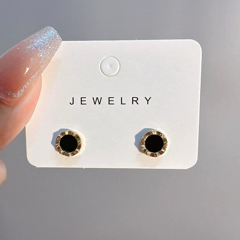 Black Round Small Stud Earrings for Women Golden Color Simple Geometry Girls Trendy Earrings Punk Jewelry Gift