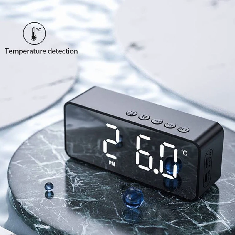 B37B-G50 Wireless Bluetooth Speaker With Alarm Clock FM Mini Card Temperature Display Mirror Audio