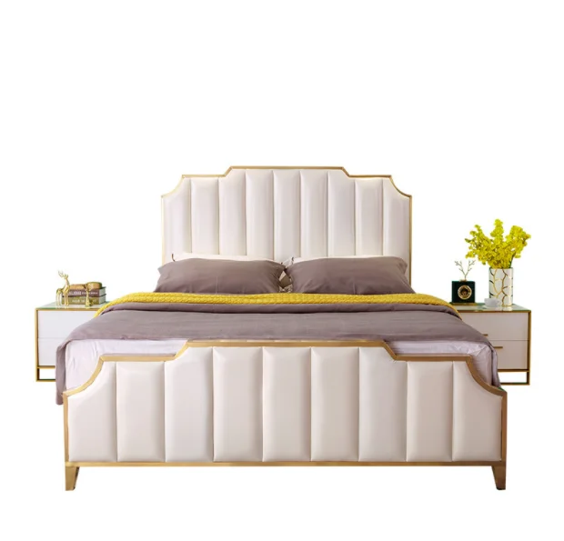

Luxury Bedroom Furniture Modern Leather Upholstered Bedside Board Bed Modern Family Hotel Bed Frame