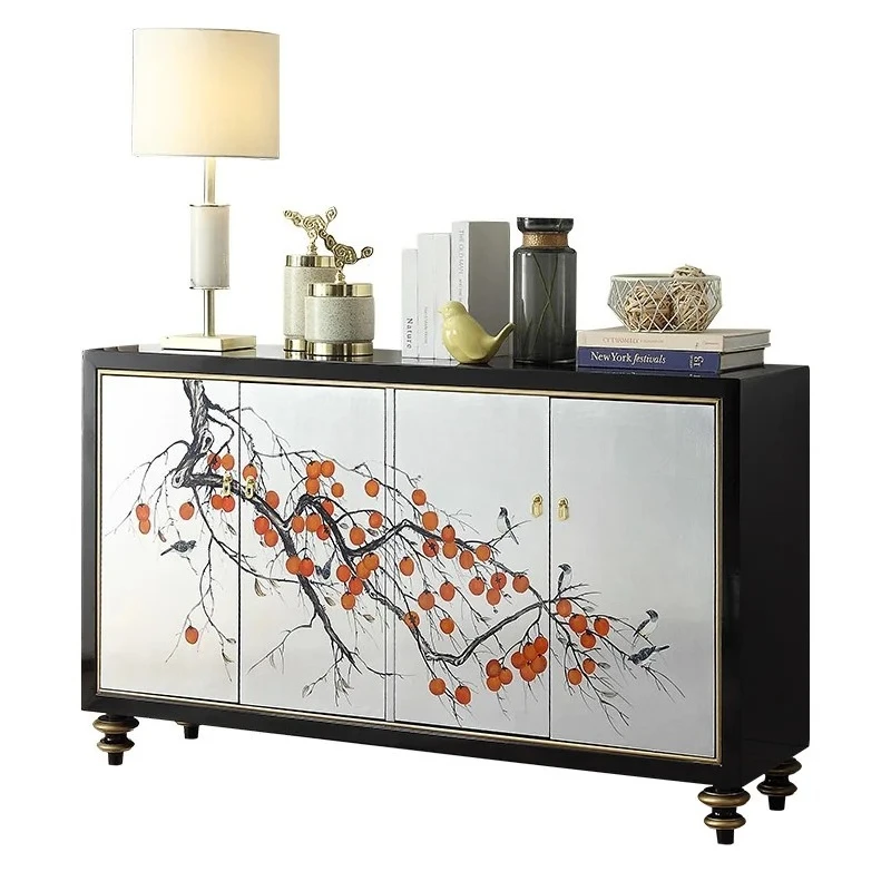 

French side cabinet modern simple painted persimmon household wall locker