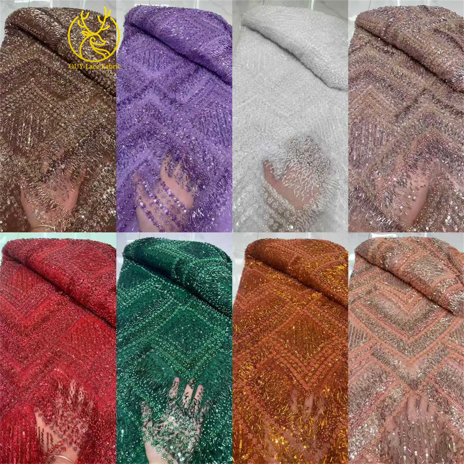 Tela de encaje con cuentas africanas 2026, tela de encaje con lentejuelas de malla de tul nigeriano de alta calidad, adecuada para coser prendas de mujer