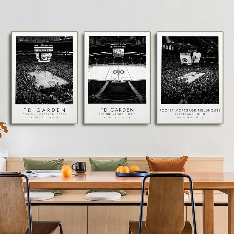 Black White World Famous Sports court United center Stadium Golden 1 center Stadium Posters Canvas Paintings Wall Art Home Decor