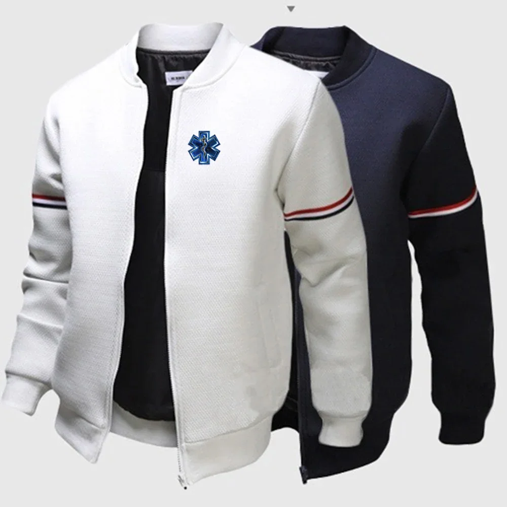 

EMT Emergency Ambulance 2024 Men's Spring Autumn New Printing Fashion Flight Jacket Round Collar Solid Color Long Sleeves Coat