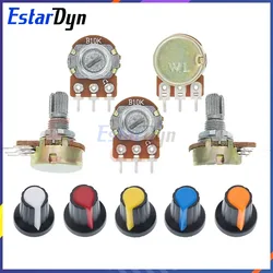 WH148 Linear Potentiometer 15mm Shaft With Nuts And Washers 3pin WH148 B1K B2K B5K B10K B20K B50K B100K with Random Color Cap