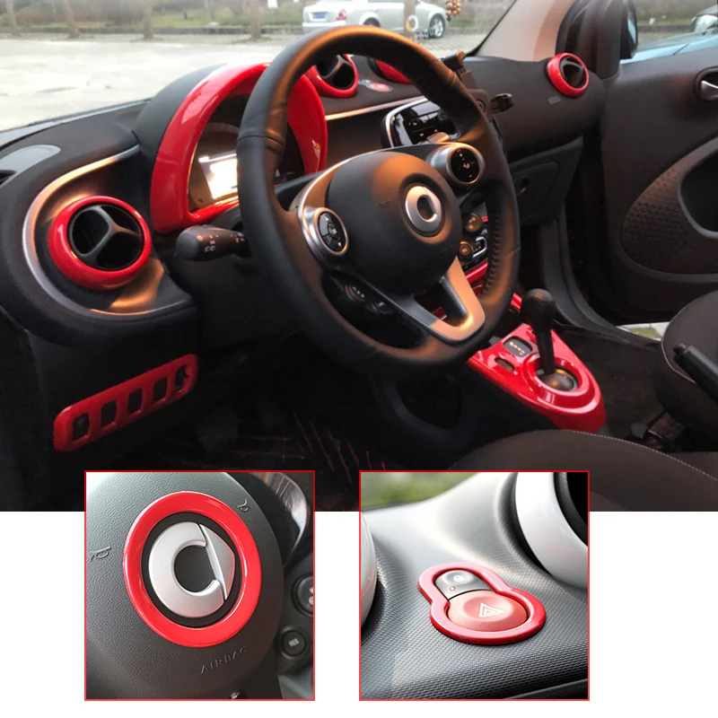 Car Red Interior Modified Steering Wheel Decoration Sticker For New Mercedes Smart 453 Fortwo Forfour Car Accessories Styling