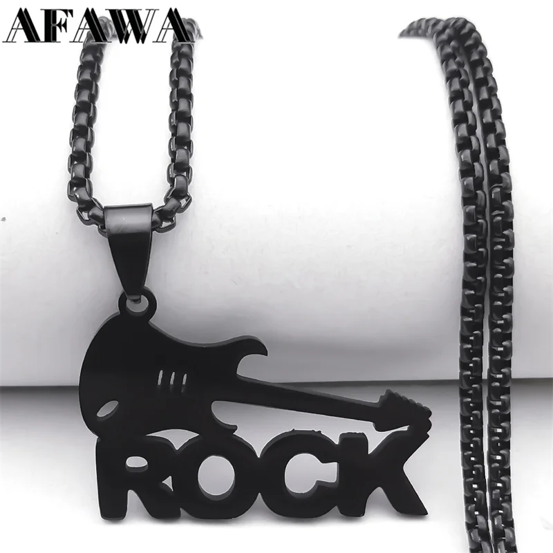 

Trendy Rock Guitar Pendant Necklace for Women/Men Stainless Steel Black Color Punk Music Chain Party Gift Jewelry collar N9731S2