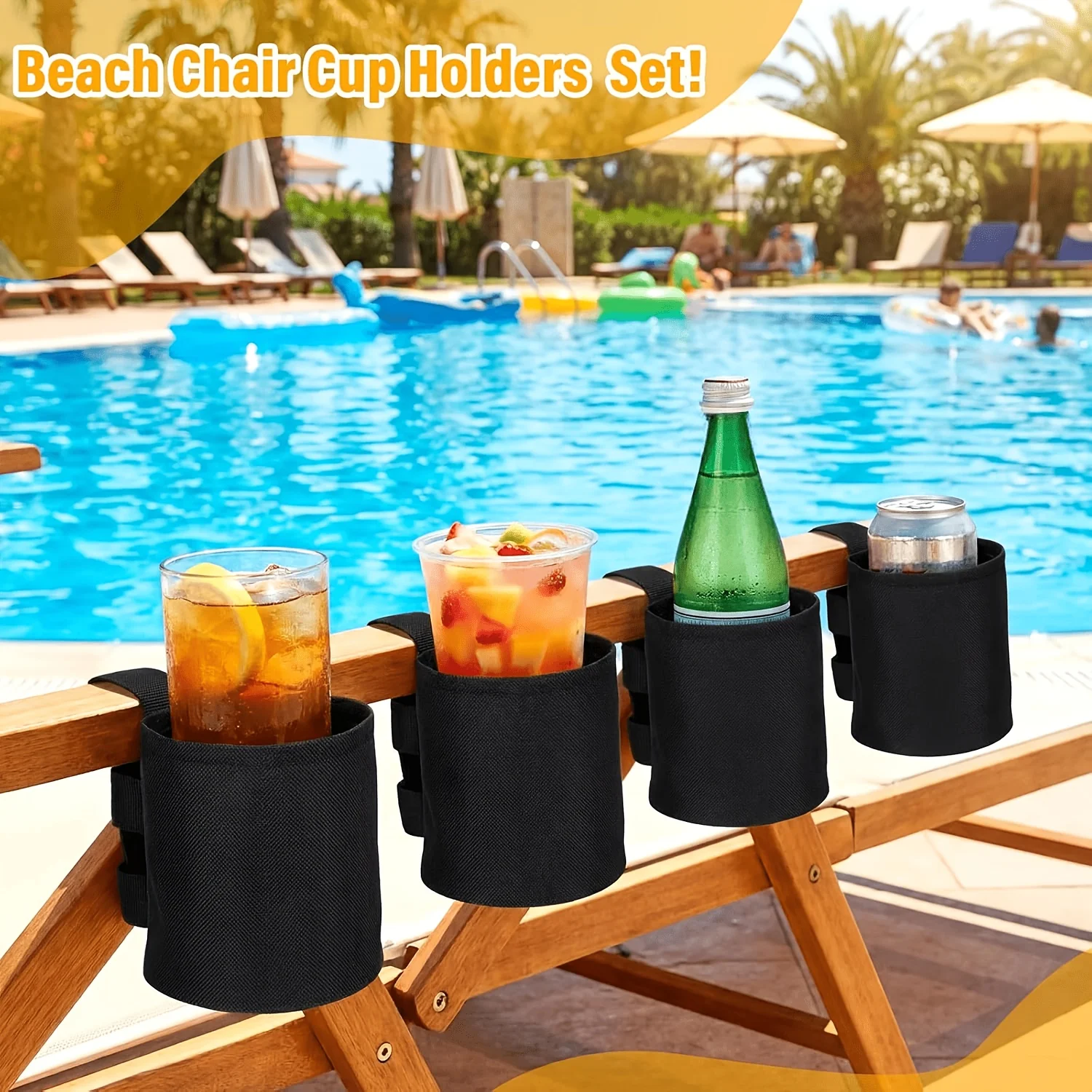 Portable Universal Water Bottle Holder Cup Sleeve for Travel, Outdoor, Beach, Camping,Swimming Pool,and Lounge Chair Use (Black)