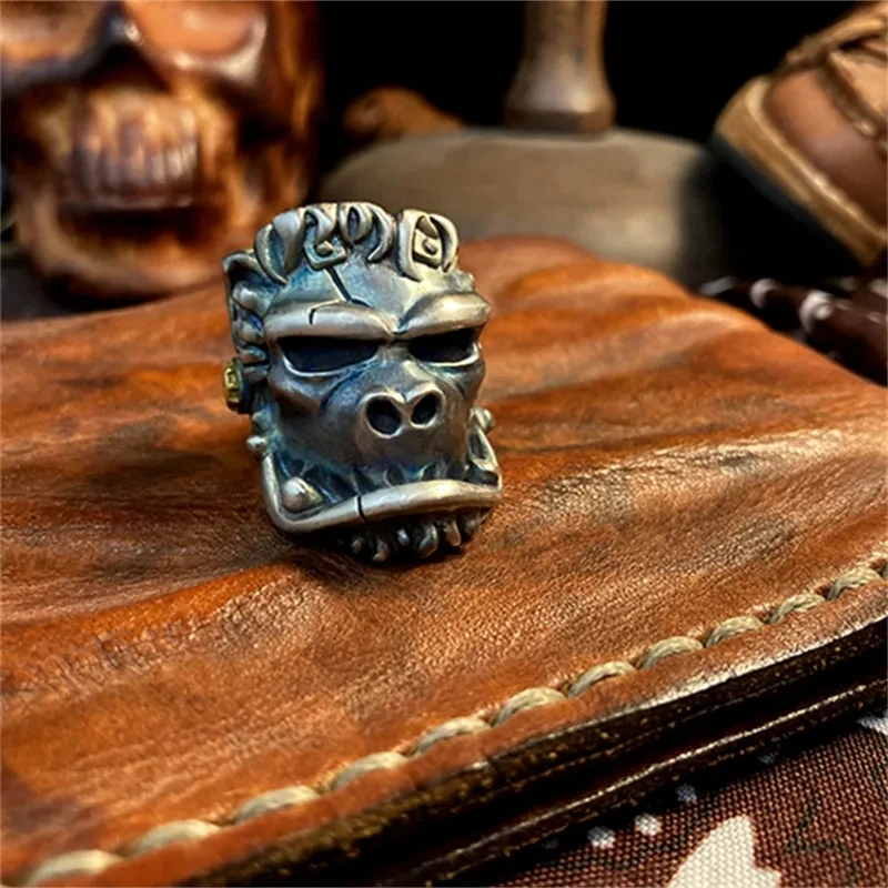 Fashional Exaggerated Retro Silver Color Scientific Monster Ape Ring Unique Halloween Design Niche Ring Jewelry Accessories Gift