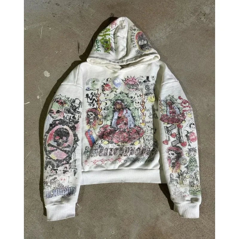 

Женская толстовка 2025 года с граффити в американском стиле, готический ретро-стиль, уличный хип-хоп, свободный крой, модная повседневная толстовка