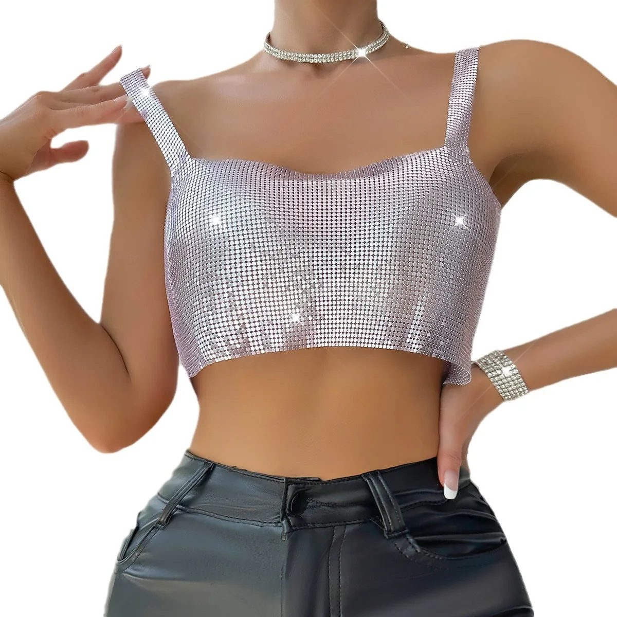 

2024 New Sequined Metal Camisole Vest, Nightclub Sexy Women's Clothing L655
