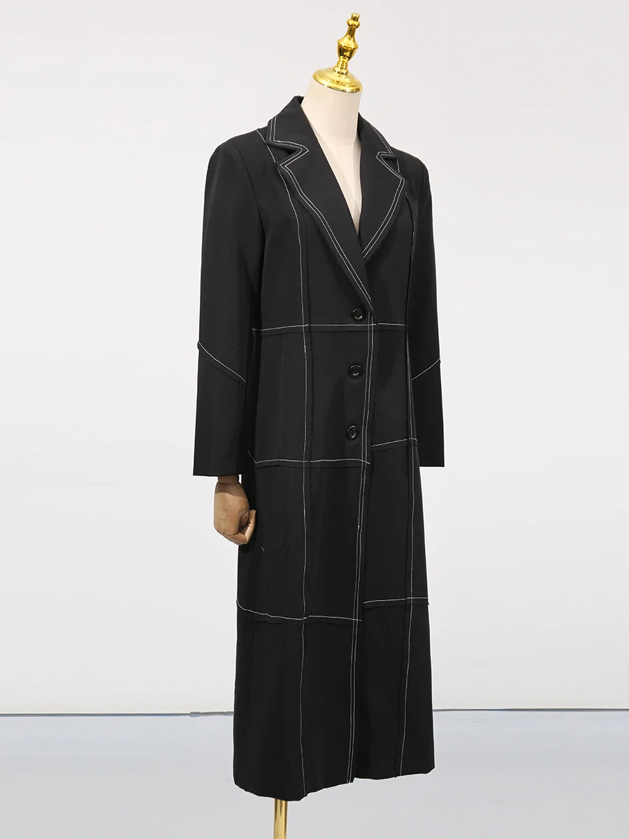 VGH Office Fashion Spring Trench for Women Laple Long Sleeve Patchwork Button Temperament Maxi Length Coat Female Style Clothing