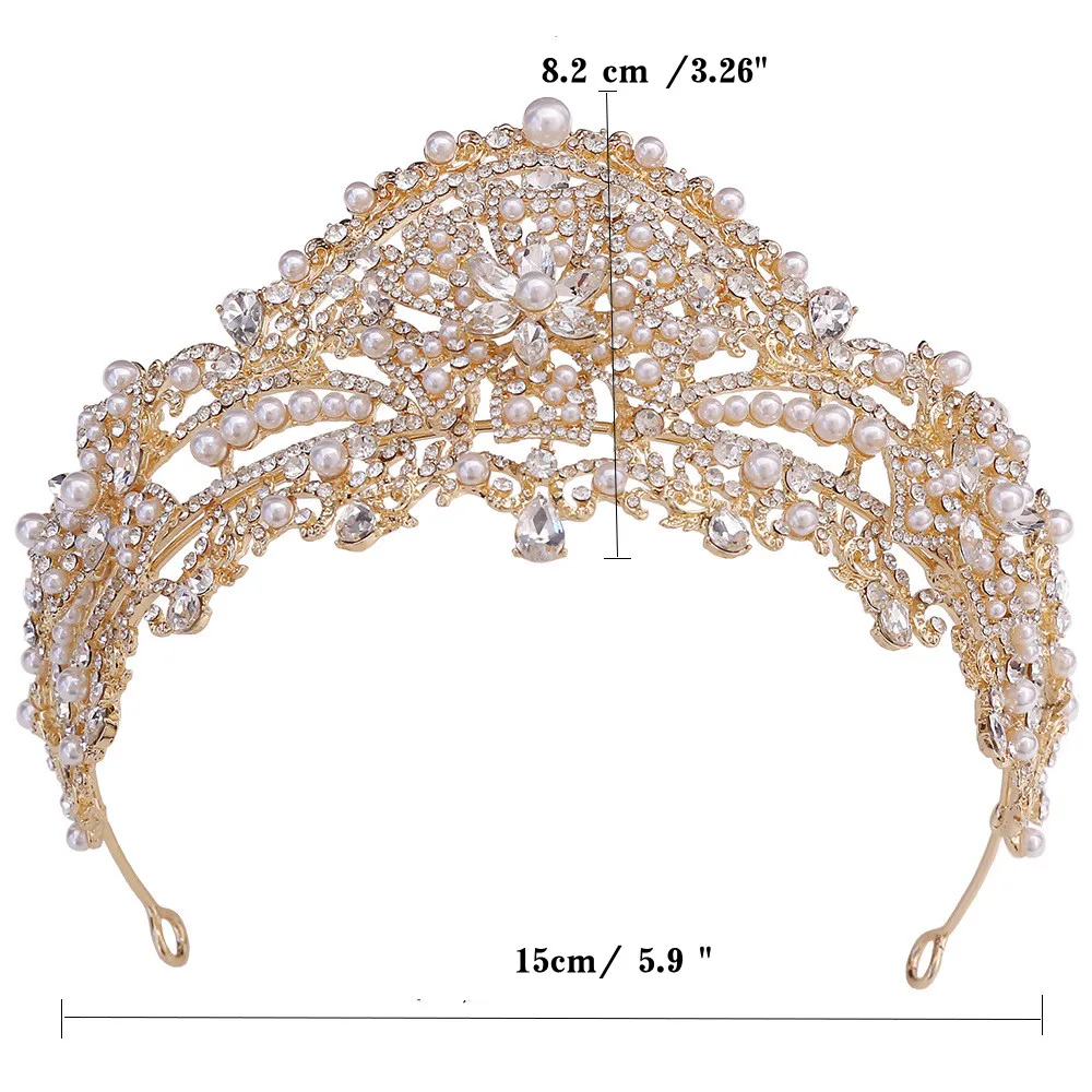 Princess Women\'s Crowns For Bride Pearl Crystal Tiaras Crowns For Birthday Sweet 15 Years Prom Wedding Hair Jewelry Headdress