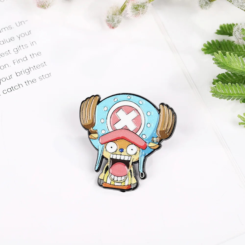 One Piece Enamel Pin Anime Figure Luffy Zoro Ace Chopper Metal Brooch Badge Cartoon Cute Backpack Pin Accessory for Man Friends