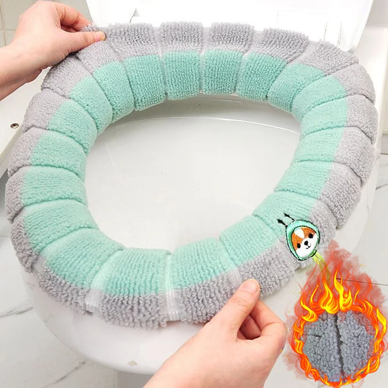 Toilet Seat Mat with Handle Thicker Winter Warm Bathroom O-shaped Toilet Pad Cover Cushion Soft Washable Closestool Warmer