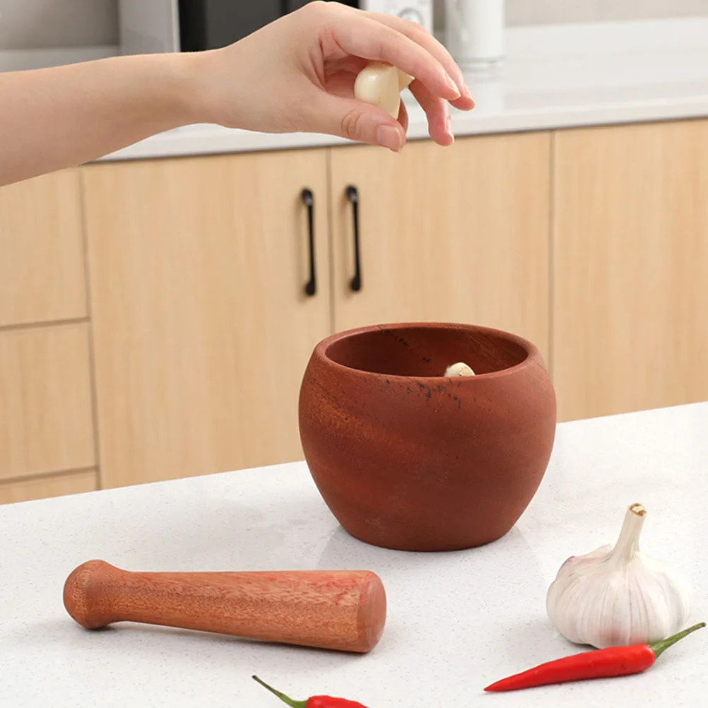 

1 set Wooden Masher Set Ergonomic Pestle Kitchen Gadget For Garlic Spice Efficiently Garlic Crush Pot