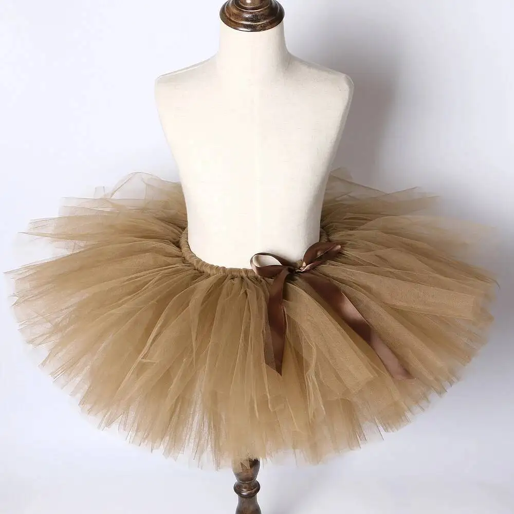 Solid Brown Coffee Baby Girls Tutu Skirt Costume Kids Dance Tutus Fluffy Ballet Bubble Skirts Children Ball Gown for 3M-14 Years