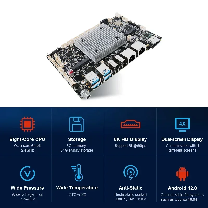 Fornecimento de fábrica ODM incorporado placa de sistema industrial 8GB DDR3 Octa-Core Mainboard RK3588 Industrial android placa-mãe