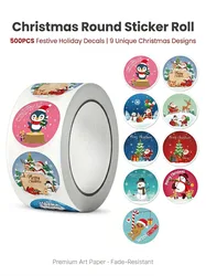500Pcs Christmas Round Sticker Roll 2.5cm/1.0in Festive Holiday Decals DIY Crafts&Decor Journals & Planners Gift Sealing Labels