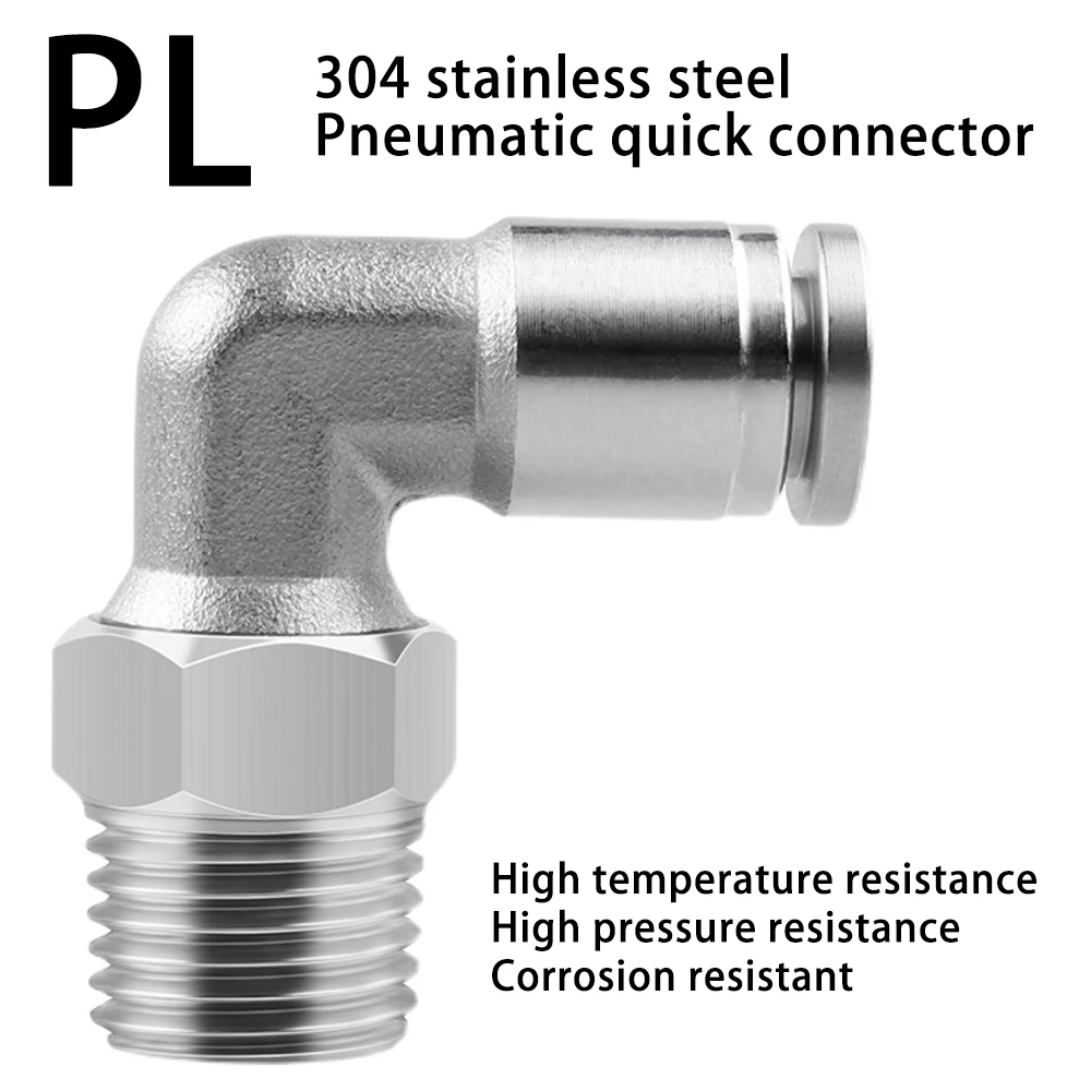 PL Pneumatic Quick Connector 304 Stainless Steel 4 6 8 10 12mm Air Tube PU Tube Connection BSPT1/8