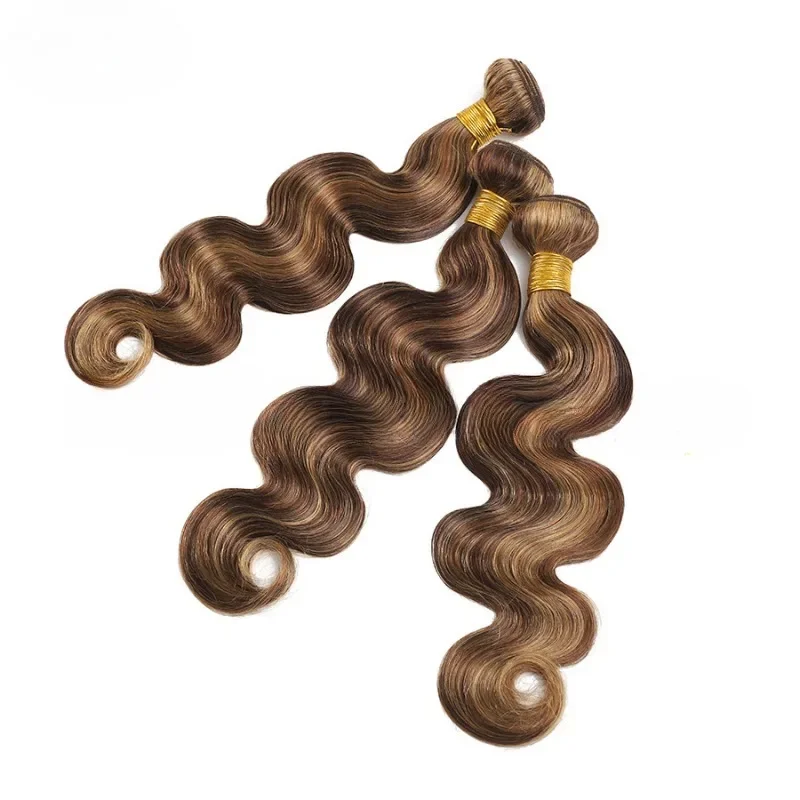 Extensões brasileiras do Weave do cabelo humano do Virgin para mulheres, onda do corpo do destaque, pacote louro do mel, P4 27, 100g pelo PC