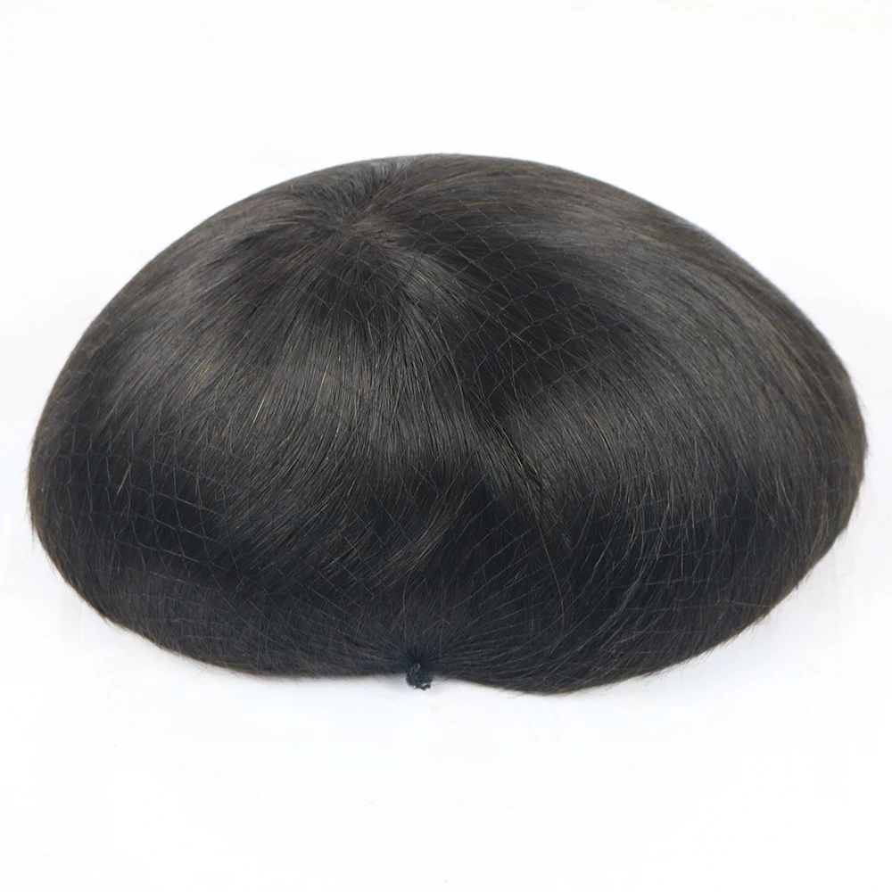 Laço respirável PU Cabelo Humano Toupee, linha fina natural masculina, substituição capilar do cabelo para perda de cabelo, prótese não pegajosa, 8x10