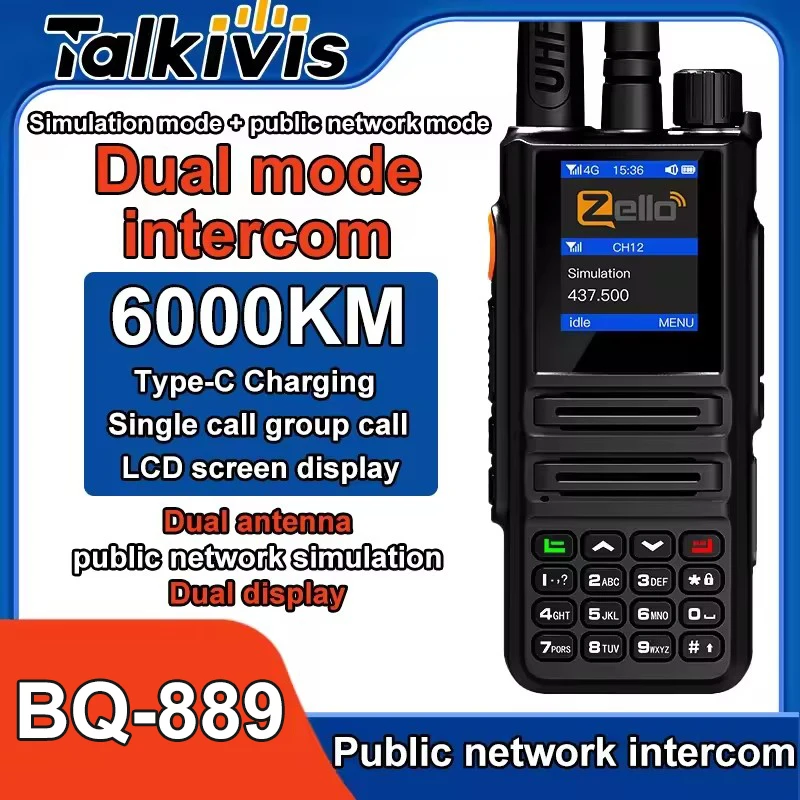 BQ-889 Zello Walkie Talkie 4g Sim Card WiFi Dual Mode Simulation/Public Network 10W UHF Type-C Long Range Professional POC Radio