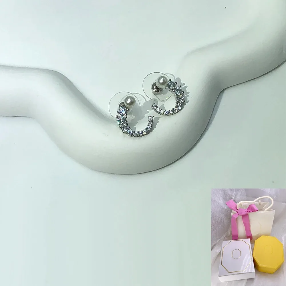 2024 SW New Matrix Large Circle Earrings Round Cutting Imitation Crystal White Pearl Friends Birthday Romantic Gift