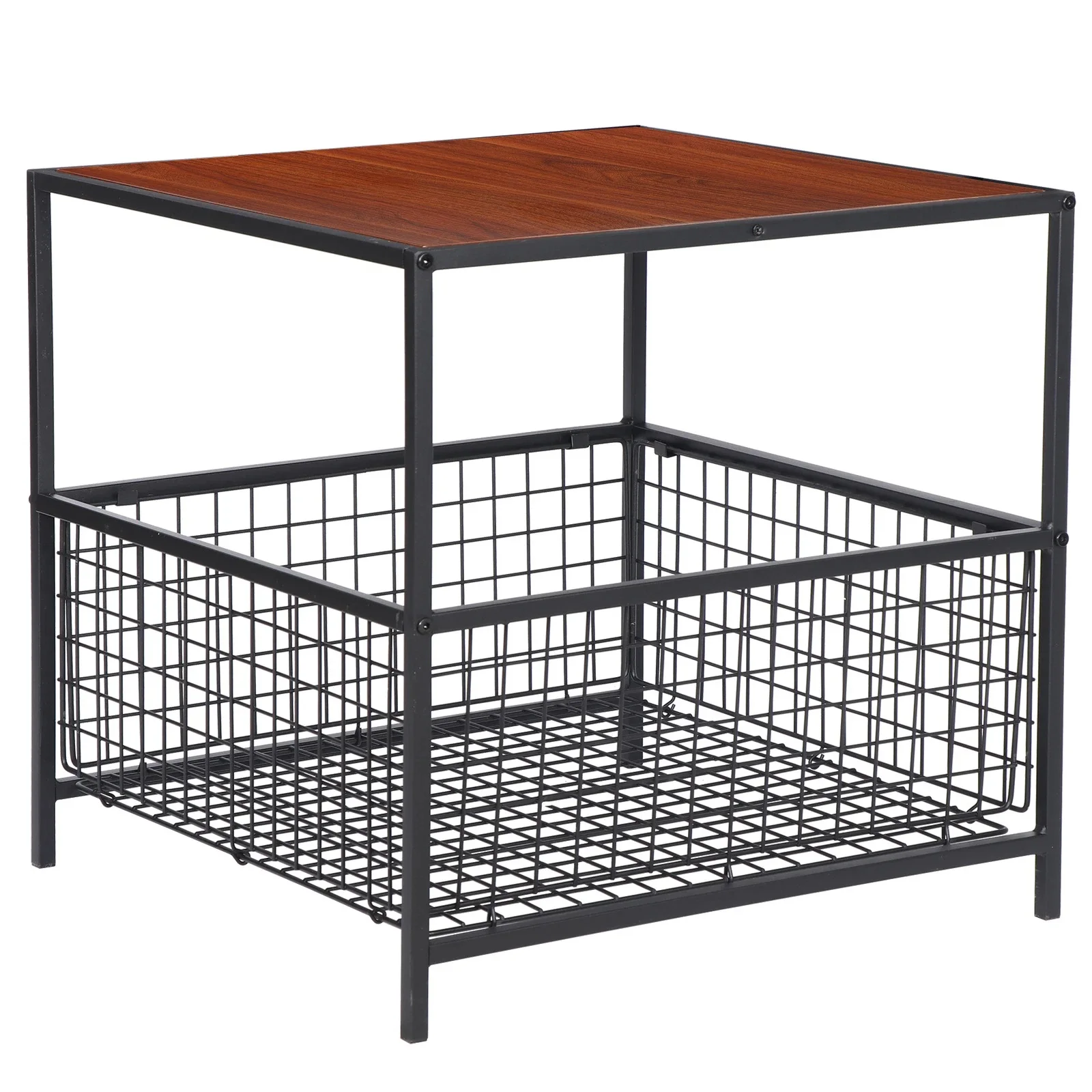 

20 inch Side Table with Storage Basket Wood Top Sofa Side Table for Living Room