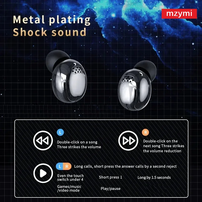 mzymi YD04 Pro Wireless Earbuds Bluetooth5.3 Noise Cancelling Touch Screen Earphones HIFI Stereo Sound LED Screen Headset